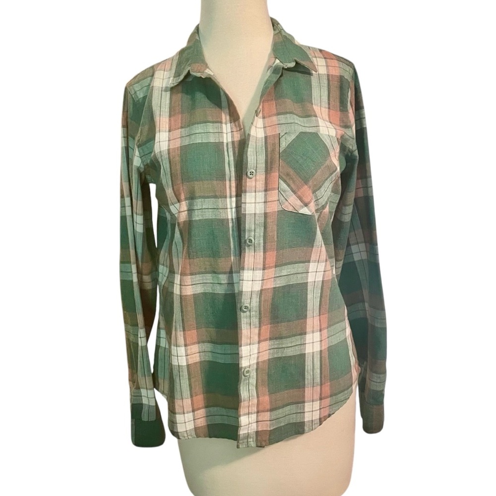 Current/Elliott Plaid Flannel Button-down Orange Green